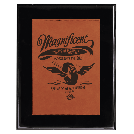 Black 6" x 8" Piano Finish Plaque with Rawhide Leatherette Plate