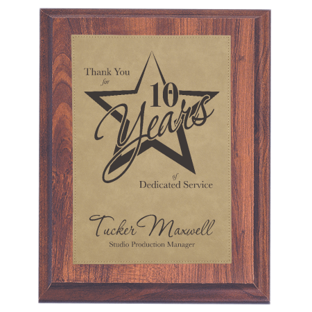 8" x 10" Elegant Cherry Finish Plaque with Light Brown Leatherette Plate