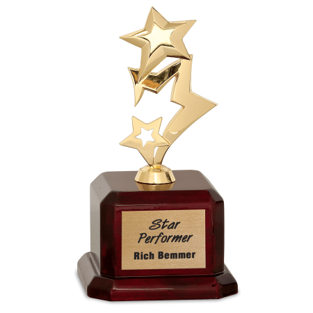 Gold Metal Rising 3-Star on Rosewood Piano Finish Base