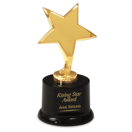 Gold Metal Rising Star on Black Plastic Base