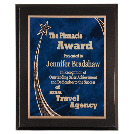 7" x 9" Premium Black Piano Finish Plaque with Blue Rising Star Plate