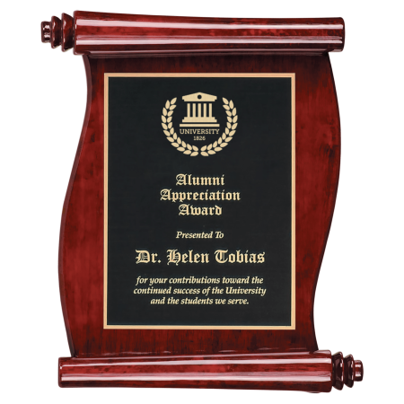 9 1/2" x 12" Rosewood Finish Scroll Plaque with Black Plate