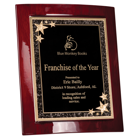 8 1/2" X 10" Rosewood Piano Finish Eclipse Plaque with Black Starburst Plate