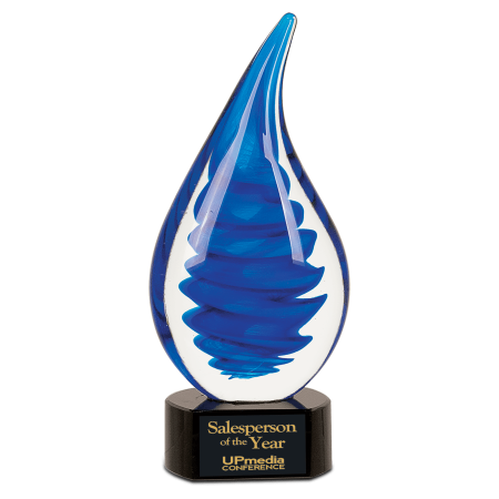 10 1/4" Blue Twist Raindrop Art Glass