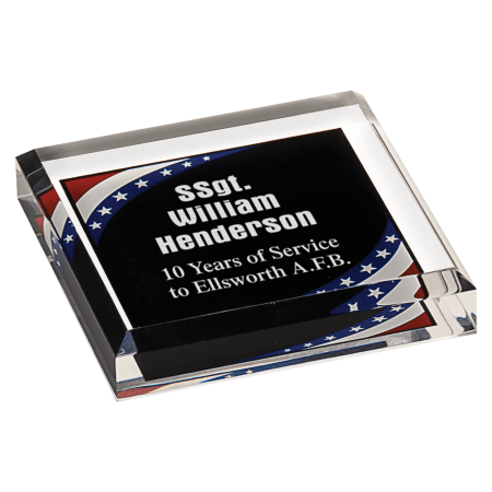 3 3/4" x 3 3/4" Stars & Stripes Marbleized Acrylic Paperweight