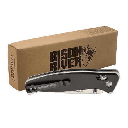 Bison River 4 1/2" Black Button Lock Folding Knife with Clip