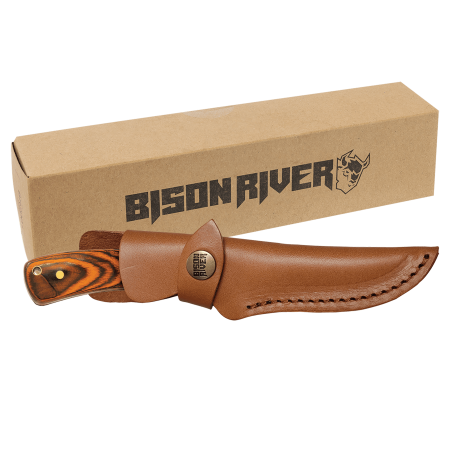 Bison River 7 3/4" Fixed Blade Wood Knife with Leather Sheath