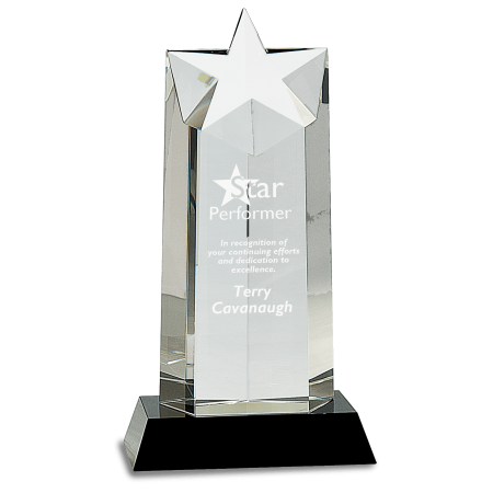 10" Crystal Star Column on Black Pedestal Base