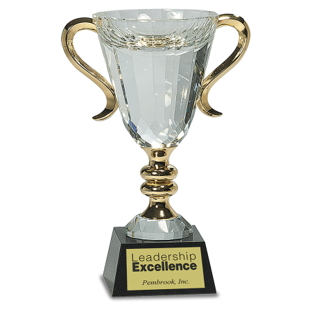 8 1/2" Crystal Cup with Gold Handles and Stem