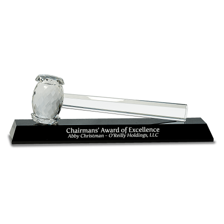 13 7/8" x 4 1/4" Crystal Gavel on Black Base