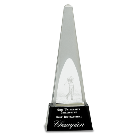 10 1/4" Clear Crystal 3D Golf Spire on Black Pedestal Base