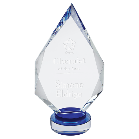 10 1/4" Diamond Crystal on Blue & Clear Round Base