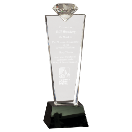 11" Crystal Diamond Top Award on Black Pedestal Base