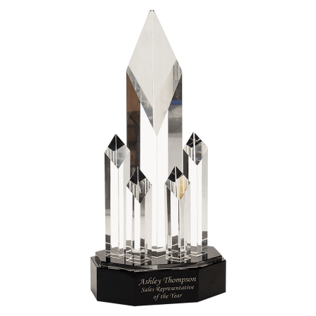11" Clear Crystal 5 Rising Diamonds on Black Pedestal Base
