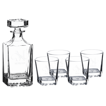 750ml Square Glass Decanter Set with Four DG301 11 oz. Glasses in a Printed Gift Box