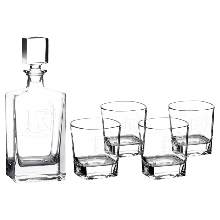 Polar Camel 810mL Rectangle Glass Decanter Set with Four 8 oz. Rocks Glasses in Black Gift Box with Printed Paper Sleeve