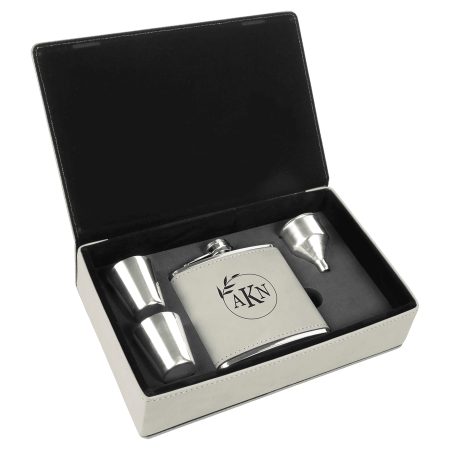 6 oz. Laserable Leatherette Flask Gift Set