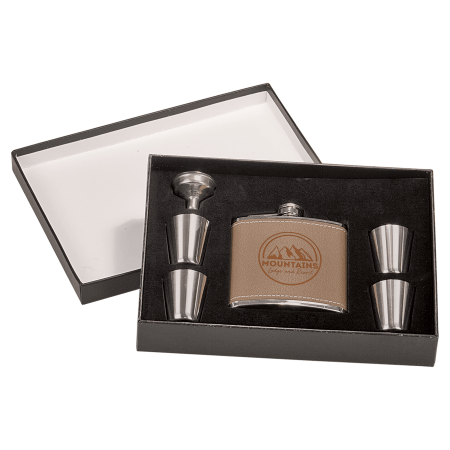 6 oz. Leather Flask Set in Presentation Box