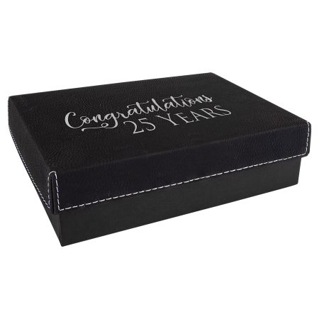 7 3 8" x 5 3/4" Black/Silver Gift Box with Laserable Leatherette Lid