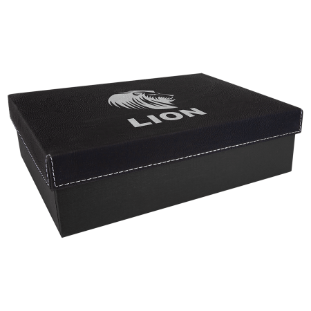 9 7/8 x 7 1/8" Black/Silver Gift Box with Laserable Leatherette Lid