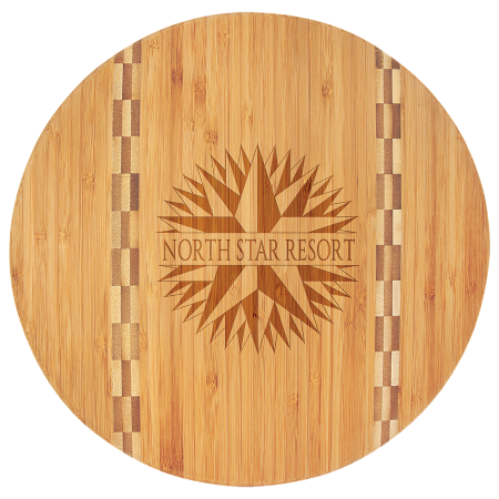 11 3/4" Round Bamboo Cutting Board with Butcher Block Inlay