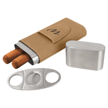 Laserable Leatherette Cigar Case with Cutter