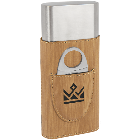 Bamboo Laserable Leatherette Cigar Case with Cutter