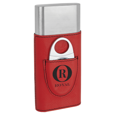 Red Laserable Leatherette Cigar Case with Cutter