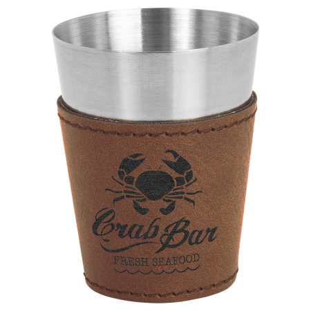 2 oz. Dark Brown Laserable Leatherette & Stainless Steel Shot Glass
