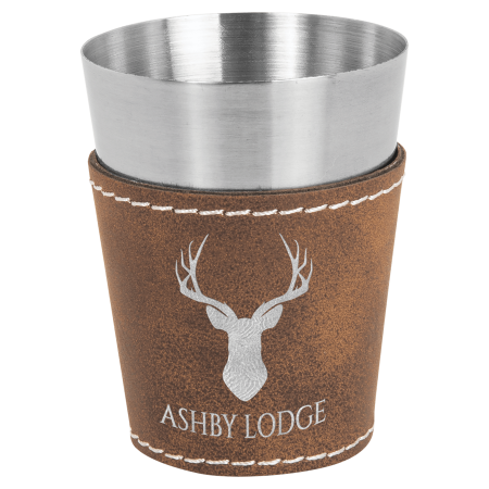 2 oz. Rustic/Silver Laserable Leatherette & Stainless Steel Shot Glass