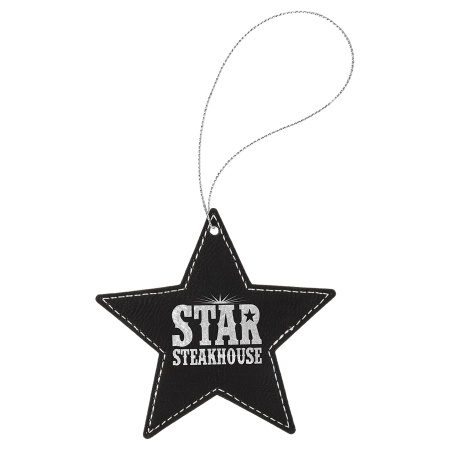 Laserable Leatherette Star Ornament with Silver String