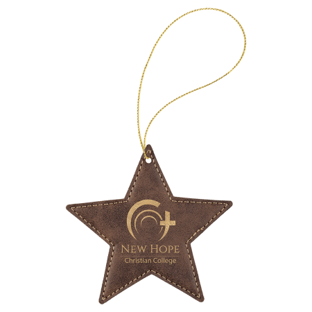 Rustic/Gold Laserable Leatherette Star Ornament with Gold String
