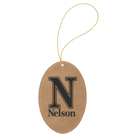 Laserable Leatherette Oval Ornament with Gold String