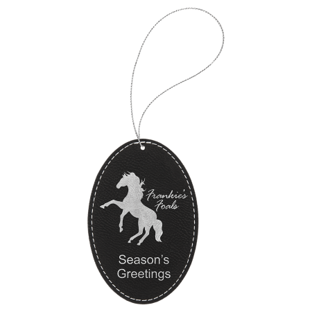 Laserable Leatherette Oval Ornament with Silver String