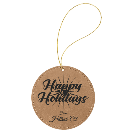 Laserable Leatherette Round Ornament with Gold String