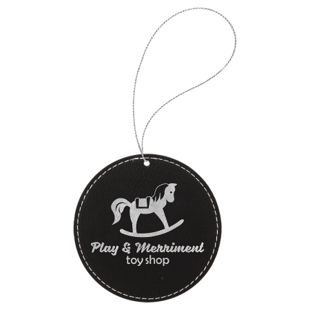 Laserable Leatherette Round Ornament with Silver String