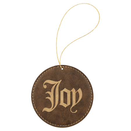 Rustic/Gold Laserable Leatherette Round Ornament with Gold String
