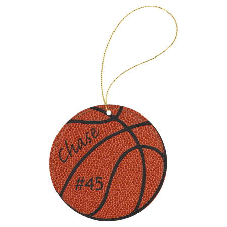 Basketball Laserable Leatherette Round Ornament with Gold String