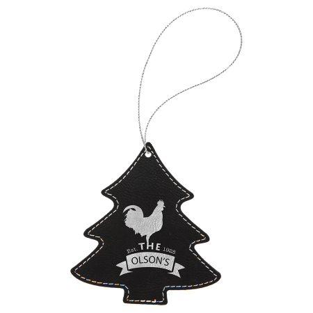 Laserable Leatherette Tree Ornament with Silver String