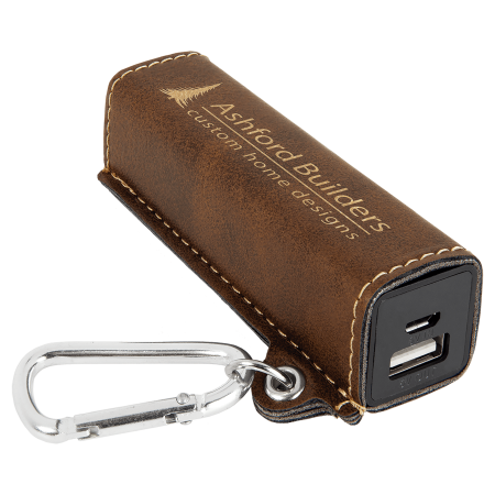 Rustic/Gold Laserable Leatherette 2200 mAh Power Bank with USB Cord