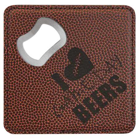 4" x 4" Square Football Laserable Leatherette Bottle Opener Coaster