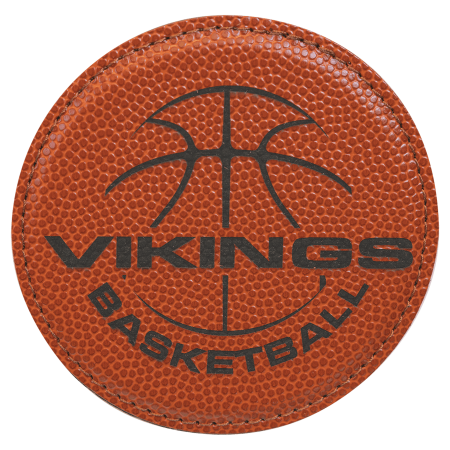 4" Round Basketball Laserable Leatherette Coaster