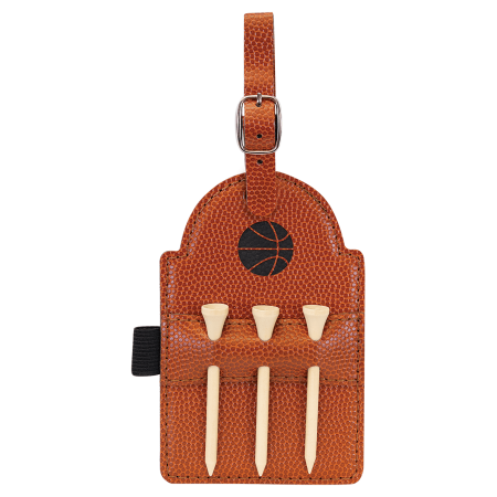 5" x 3 1/4" Basketball Laserable Leatherette Golf Bag Tag with 3 Wooden Tees