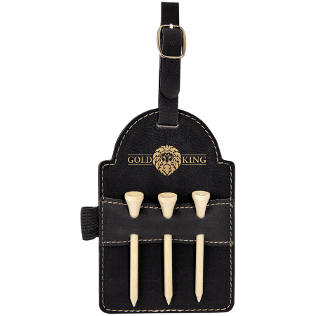5" x 3 1/4" Laserable Leatherette Golf Bag Tag with 3 Wooden Tees