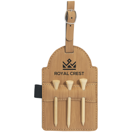 5" x 3 1/4" Bamboo Laserable Leatherette Golf Bag Tag with 3 Wooden Tees