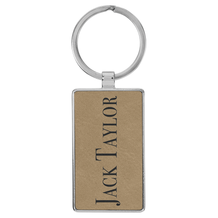 2 3/4" x 1 1/4" Laserable Leatherette/Metal Rectangle Keychain