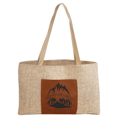19" x 12" Burlap Bag with 5" Laserable Leatherette Gusset