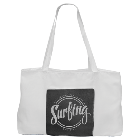 19" x 12" White Bag with 5" Black/Silver Laserable Leatherette Gusset