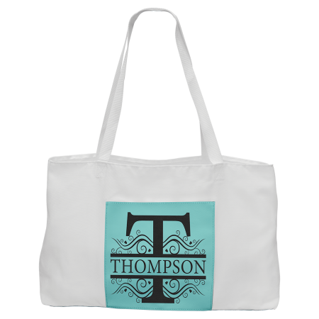 19" x 12" White Bag with 5" Teal Laserable Leatherette Gusset