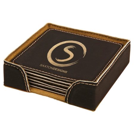 4" x 4" Square Laserable Leatherette 6-Coaster Set